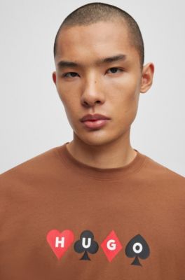 HUGO - Relaxed-fit T-shirt with playing-card artwork