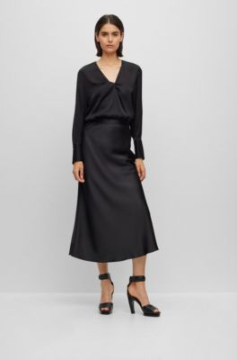 BOSS - Regular-fit blouse in stretch silk with twist front 