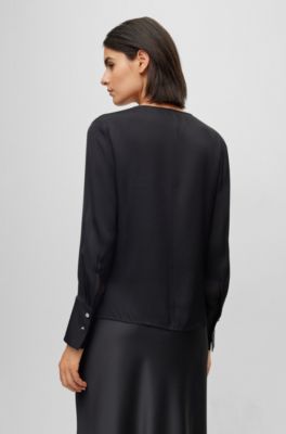 BOSS - Regular-fit blouse in stretch silk with twist front 