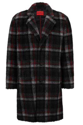 Hugo Regular-fit Coat In Checked Teddy Fabric In Patterned