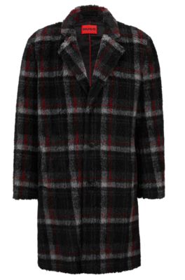 Hugo Boss Regular-fit Coat In Checked Teddy Fabric In Patterned