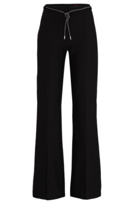 Hugo Regular-fit Bootcut Trousers With Front Slits In Black