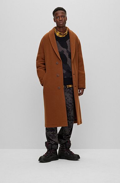 Regular-fit coat in a wool blend, Brown