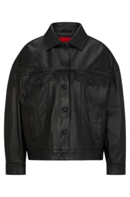 HUGO - Logo-studded leather jacket with detachable sleeves