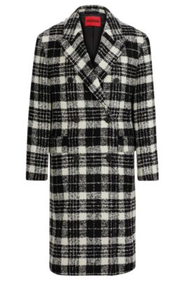 Hugo Oversize-fit Double-breasted Coat With Check Pattern In Patterned