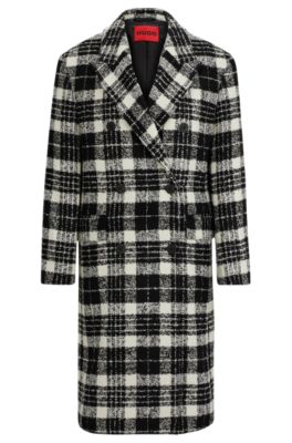 HUGO - Oversize-fit double-breasted coat with check pattern