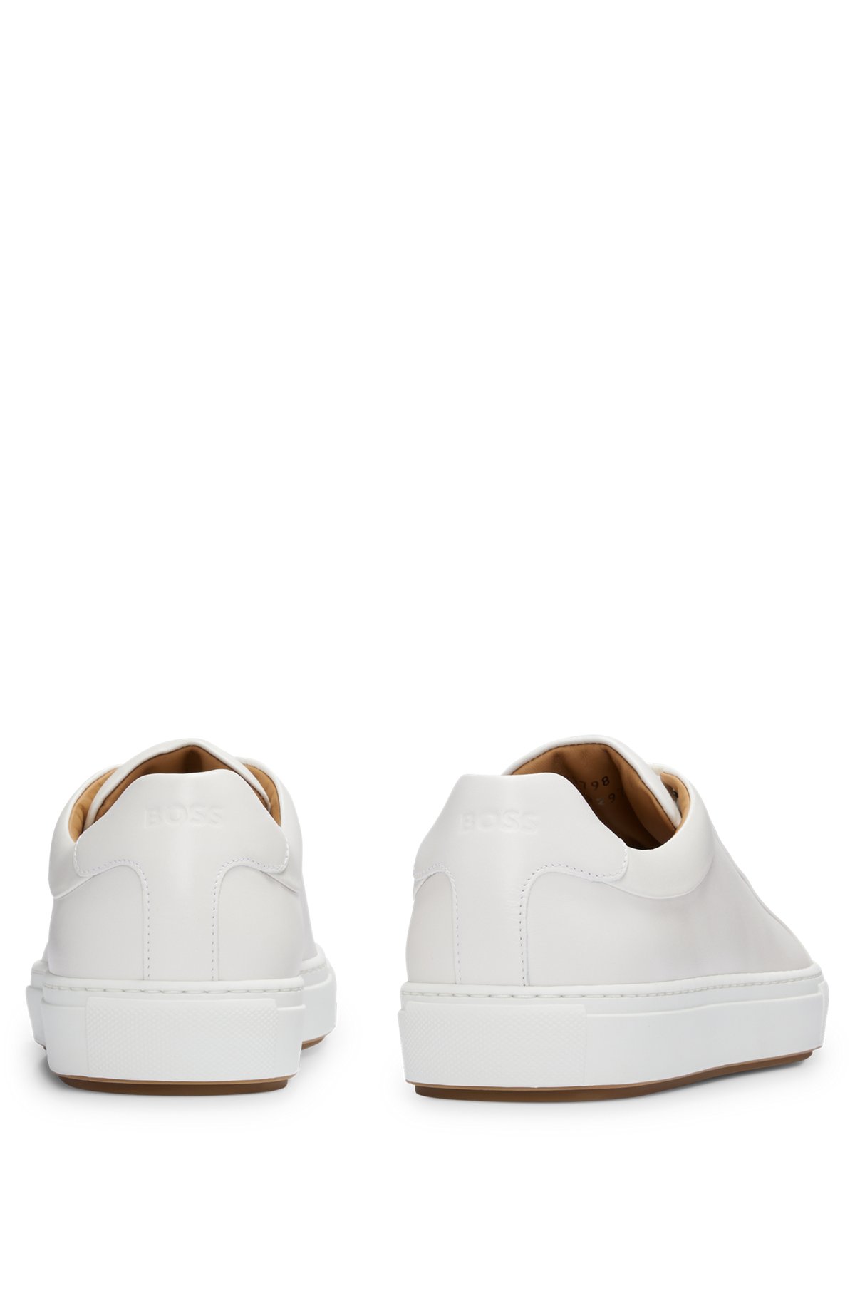 Lace-up trainers in leather with tonal branding, White