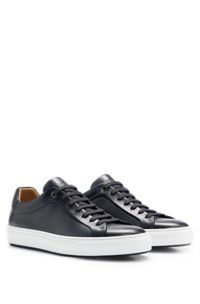 Lace-up trainers in leather with tonal branding, Dark Blue