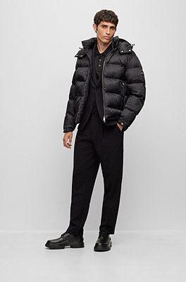 BOSS - Monogram-jacquard water-repellent padded jacket with hood