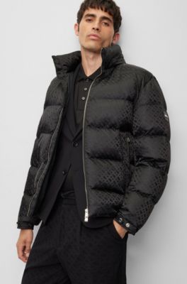 Monogram-jacquard water-repellent padded jacket with hood