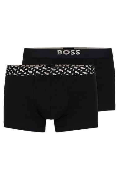 Two-pack of stretch-cotton trunks with metallic branding, Black