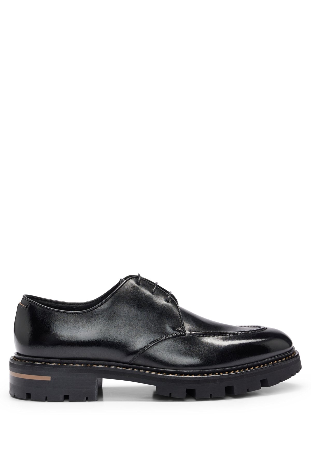 Leather Derby shoes with camel-toned stitching, Black