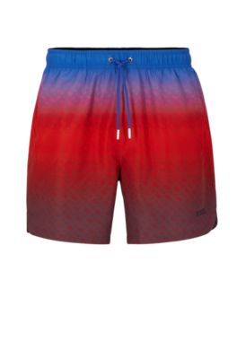 Shop Hugo Boss Logo-print Swim Shorts With Degrad Monogram Pattern In Blue