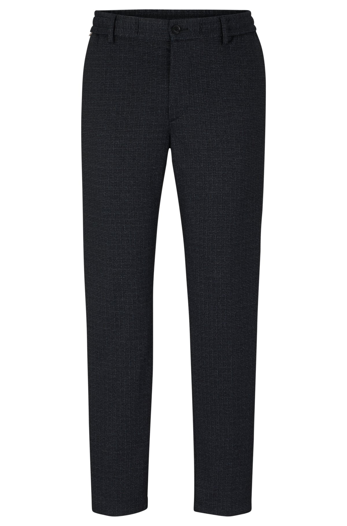 Regular tapered-fit trousers in patterned stretch jersey, Black