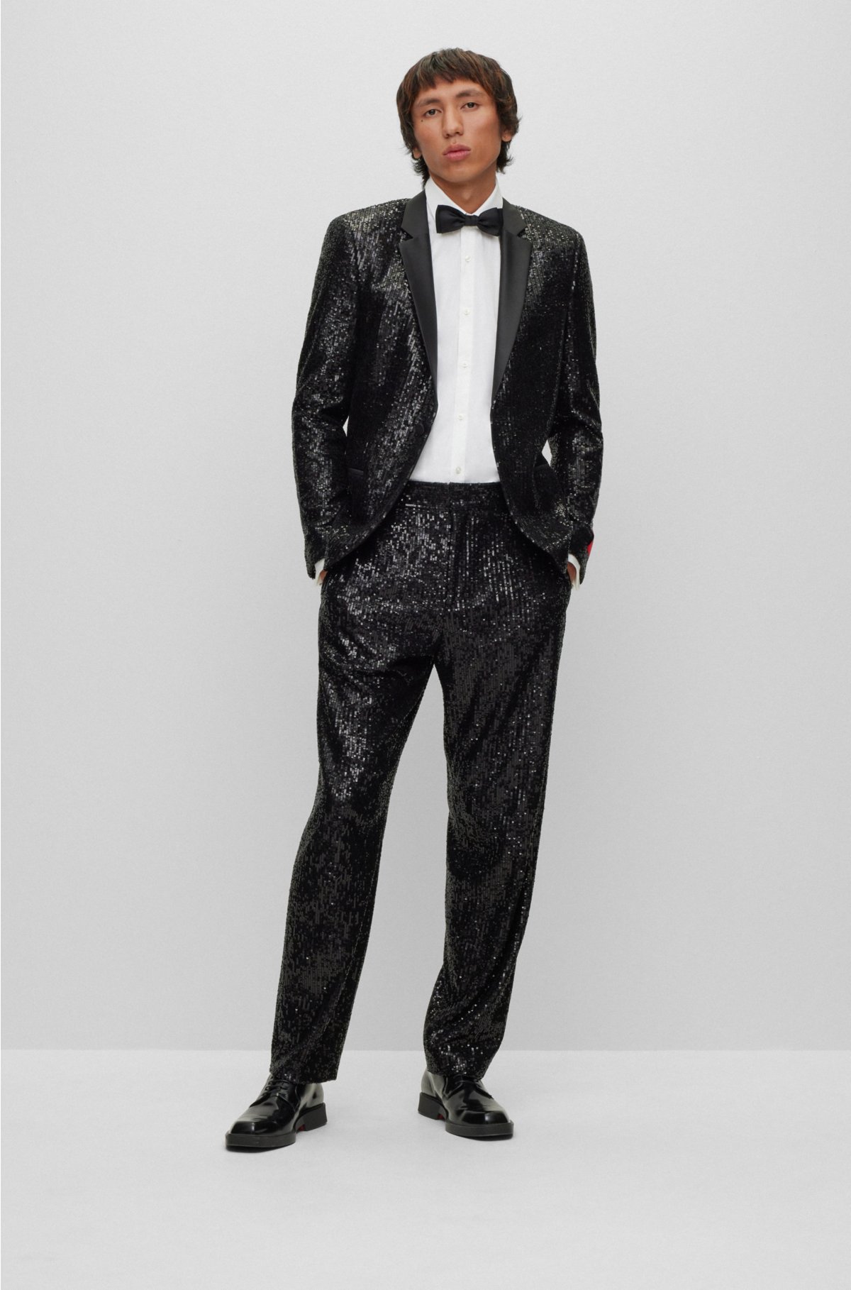 HUGO - Slim-fit trousers with sequin embellishments in stretch satin