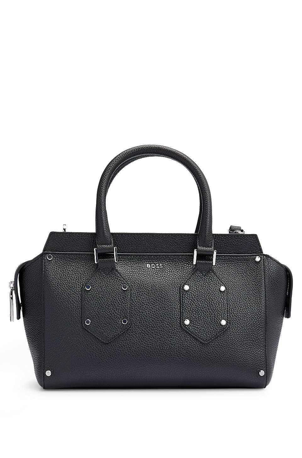 BOSS - Tote bag in grained leather with polished logo lettering