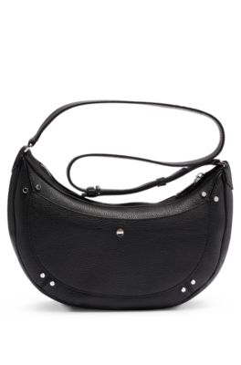 HUGO BOSS HOBO BAG IN GRAINED LEATHER WITH STUD DETAILS