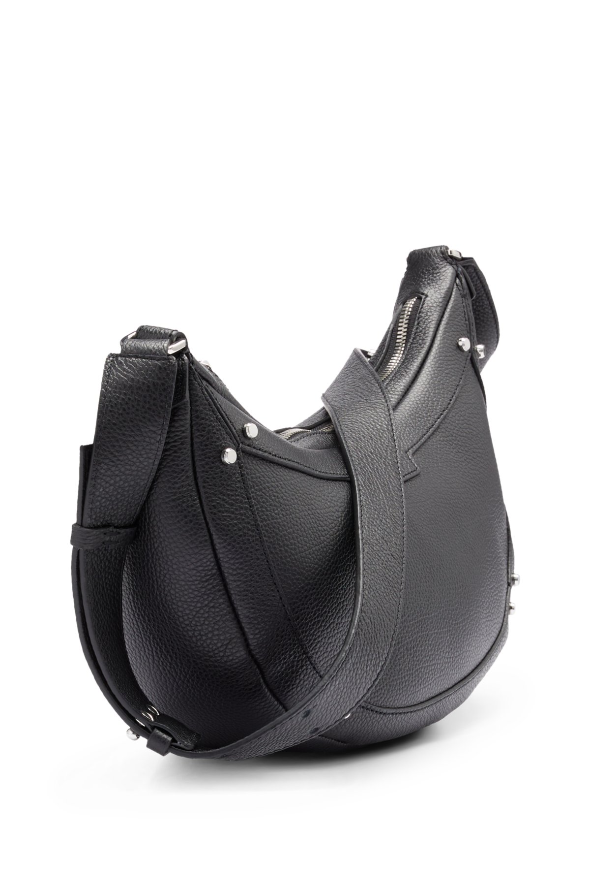 Hobo Shoulder Bag with Big Snap Hook Hardware, Black, One Size