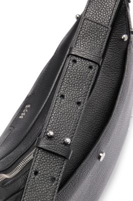 BOSS Hobo bag in grained leather with stud details