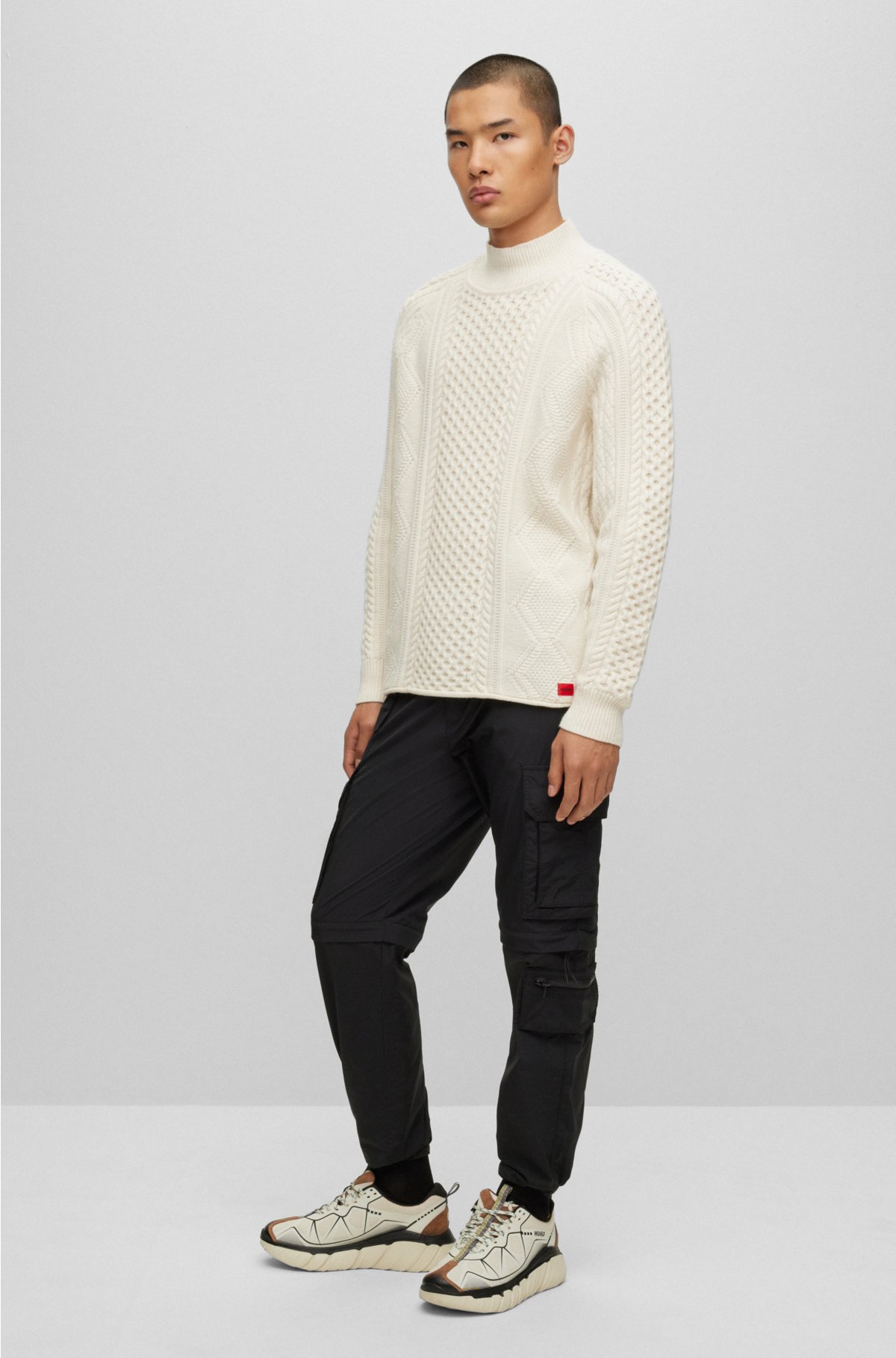 HUGO - Oversize-fit cable-knit sweater in a wool blend