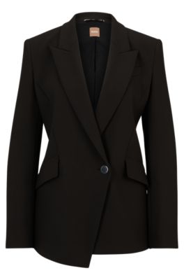 Shop Hugo Boss Regular-fit Jacket In Stretch Fabric With Asymmetric Front In Black