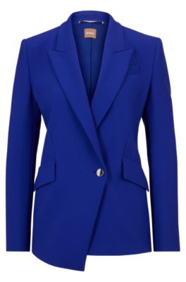 Hugo Boss Regular-fit Jacket In Stretch Fabric With Asymmetric Front In Light Blue