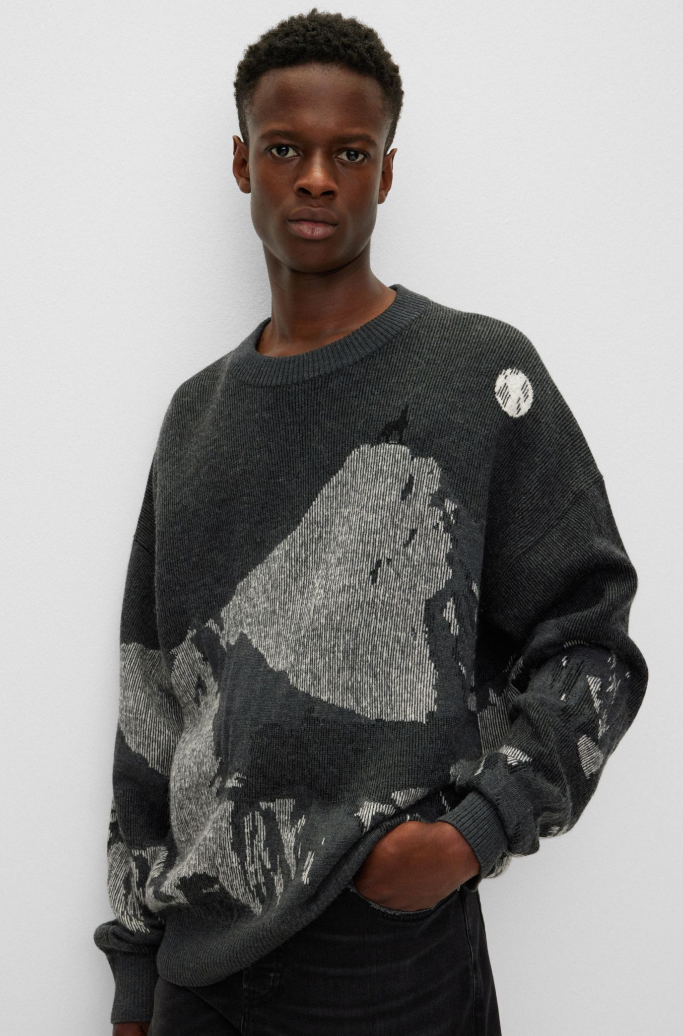 HUGO - Wool-blend oversize-fit sweater with seasonal jacquard