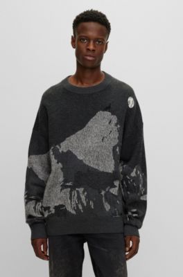 HUGO - Wool-blend oversize-fit sweater with seasonal jacquard