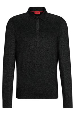 Hugo Boss Relaxed-fit Sparkle-effect Polo Sweater In Black