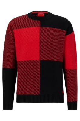 Shop Hugo Relaxed-fit Sweater With Jacquard-woven Vichy Check In Black