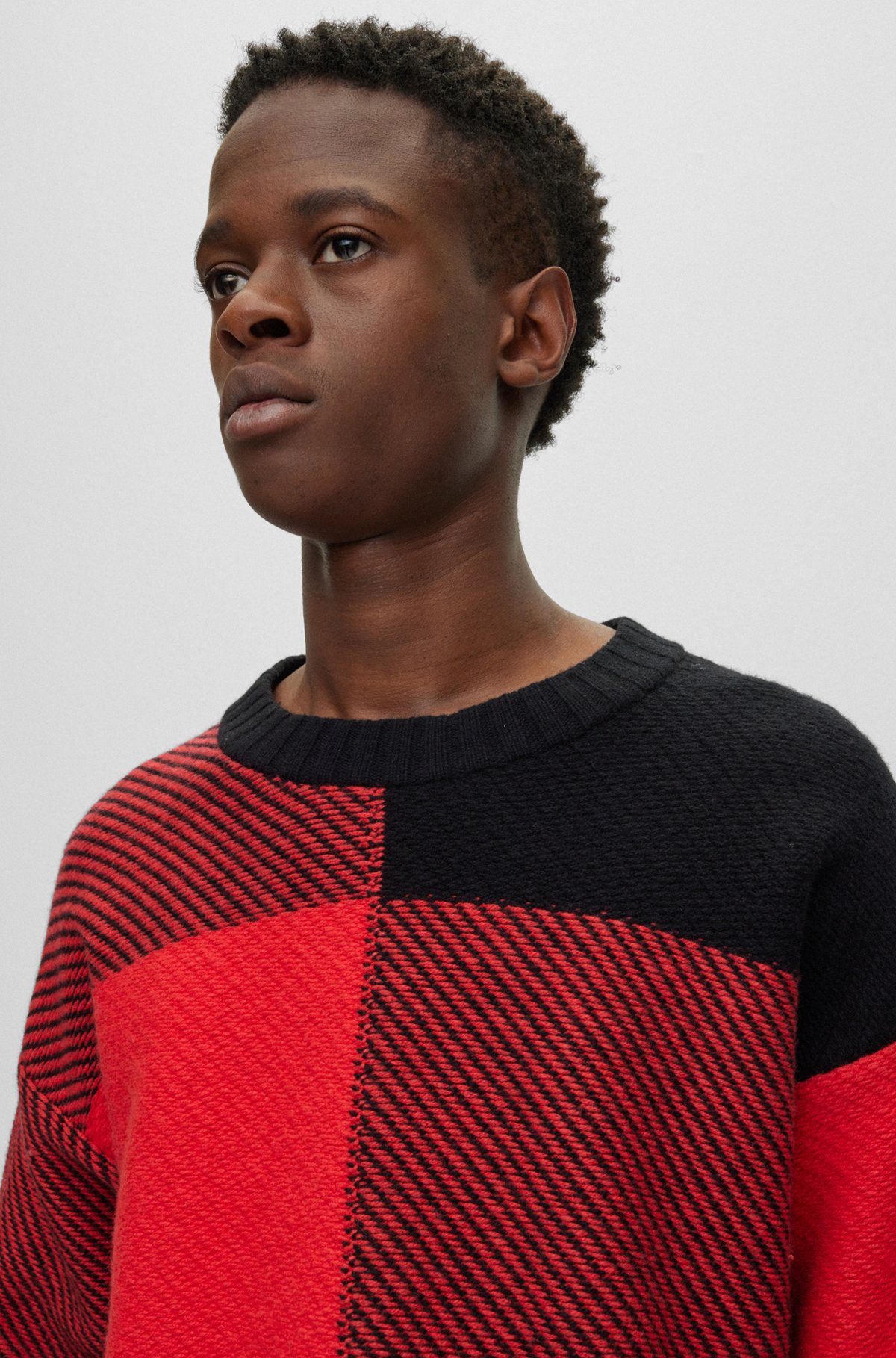 HUGO - Relaxed-fit sweater with jacquard-woven Vichy check