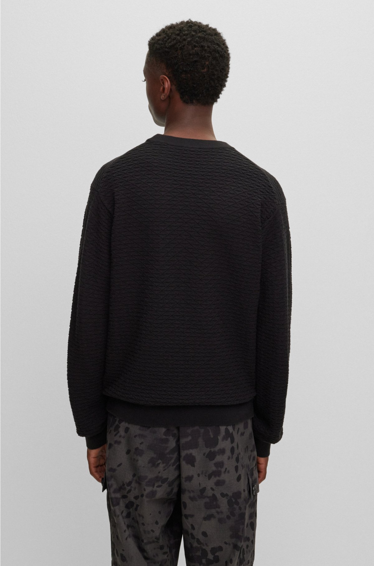 Relaxed-fit sweater in cotton with knitted structure, Black