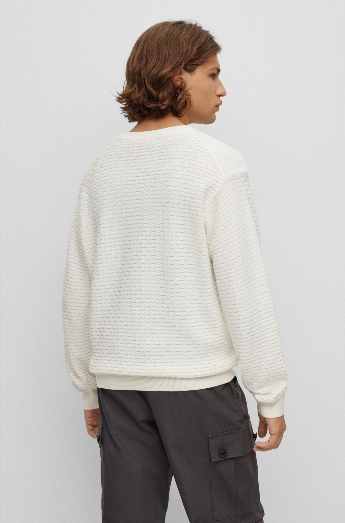 Relaxed-fit sweater in cotton with knitted structure, White