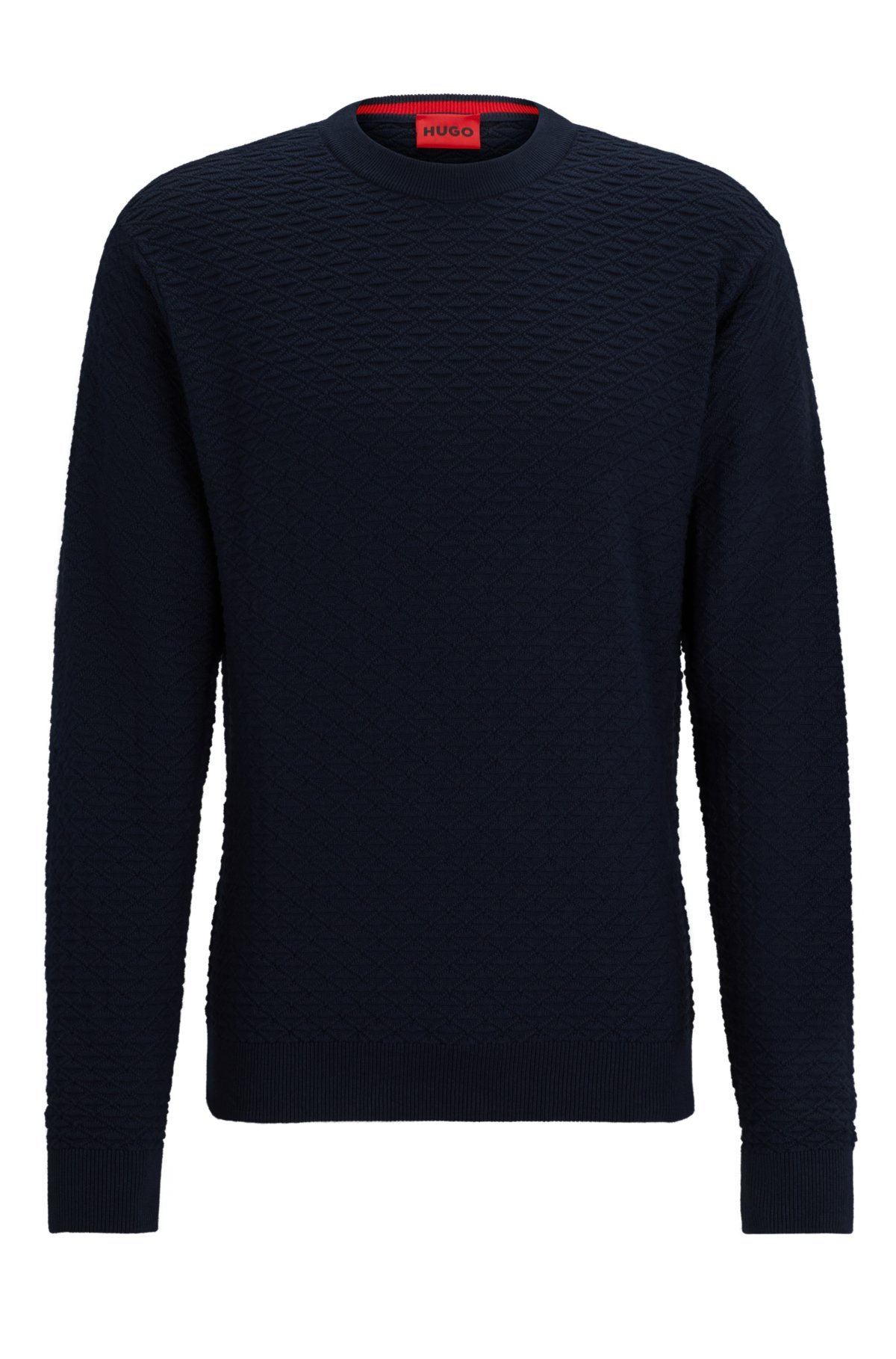 Relaxed-fit sweater in cotton with knitted structure, Dark Blue