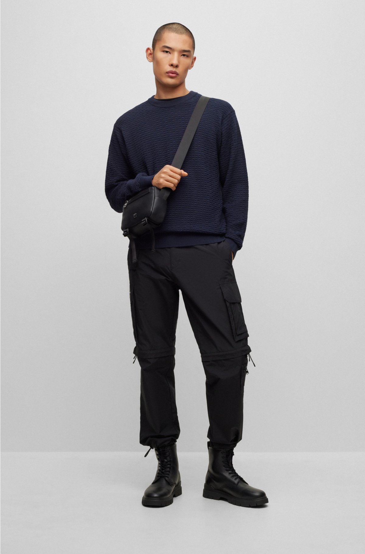 Relaxed-fit sweater in cotton with knitted structure, Dark Blue