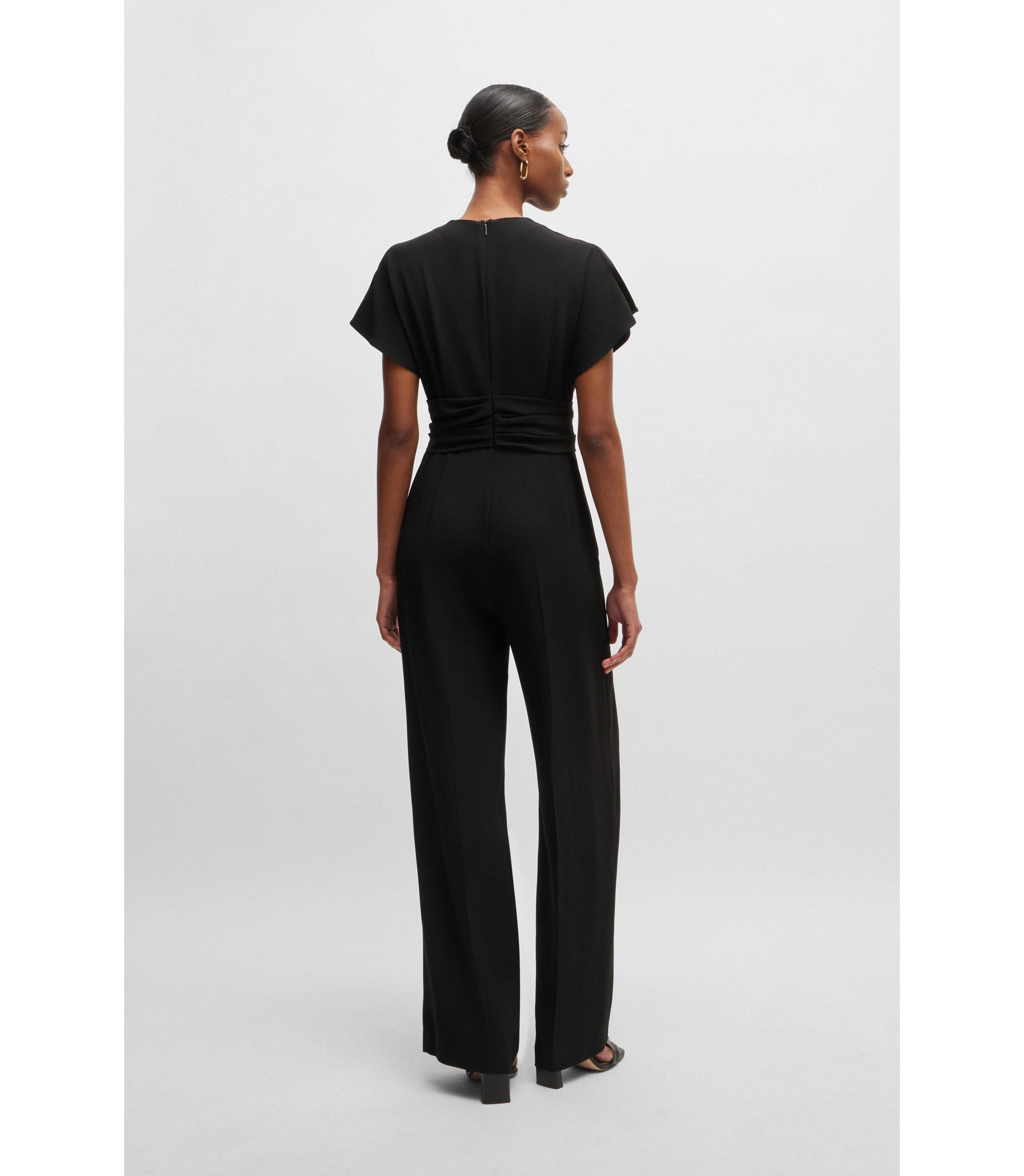 BOSS Slim-fit jumpsuit with wrap front Black