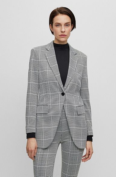 Slim-fit checked jacket in stretch fabric, Patterned