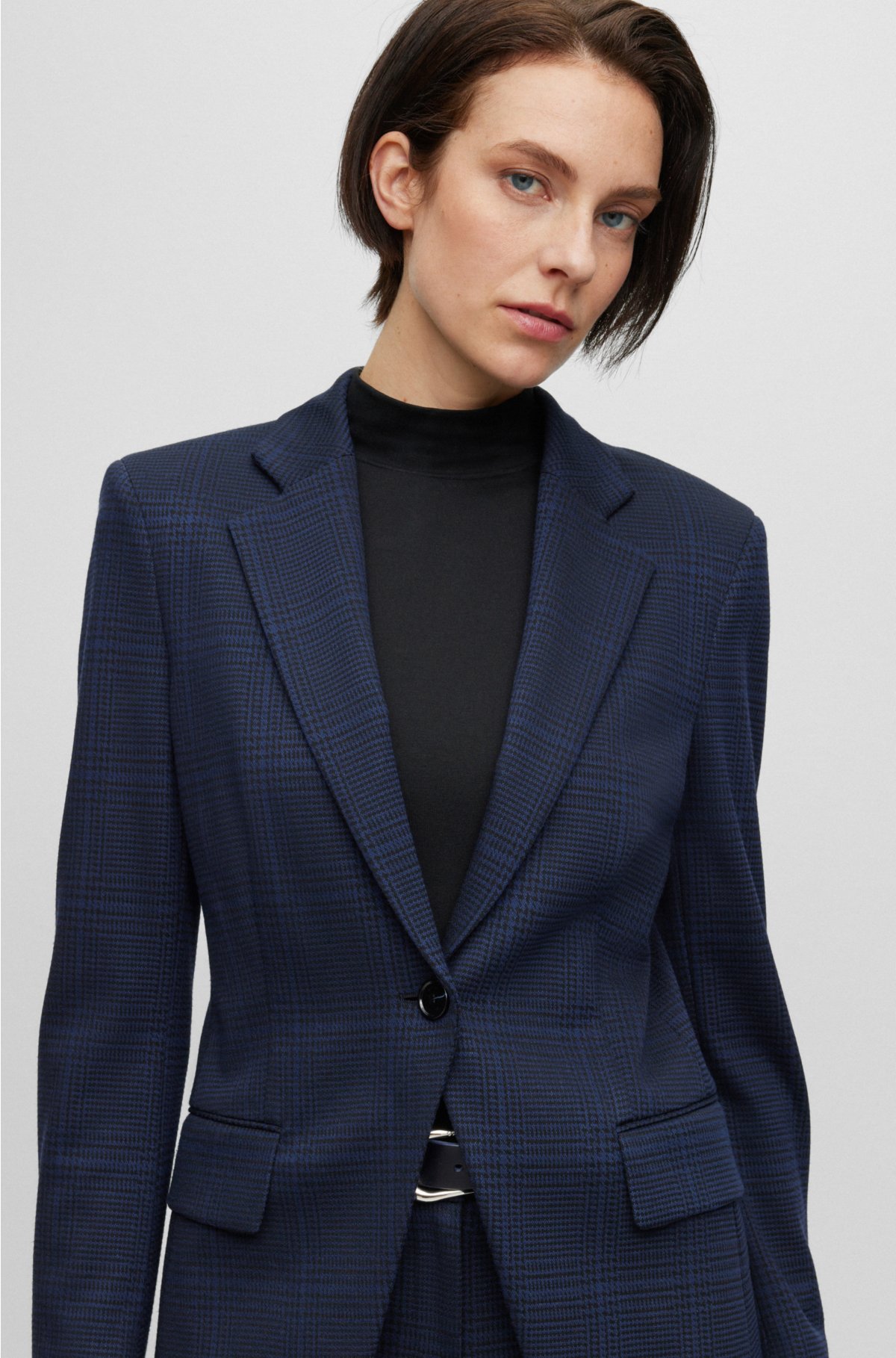 BOSS - Slim-fit checked jacket in stretch fabric