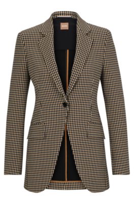 Shop Hugo Boss Slim-fit Jacket In Checked Stretch Fabric In Beige