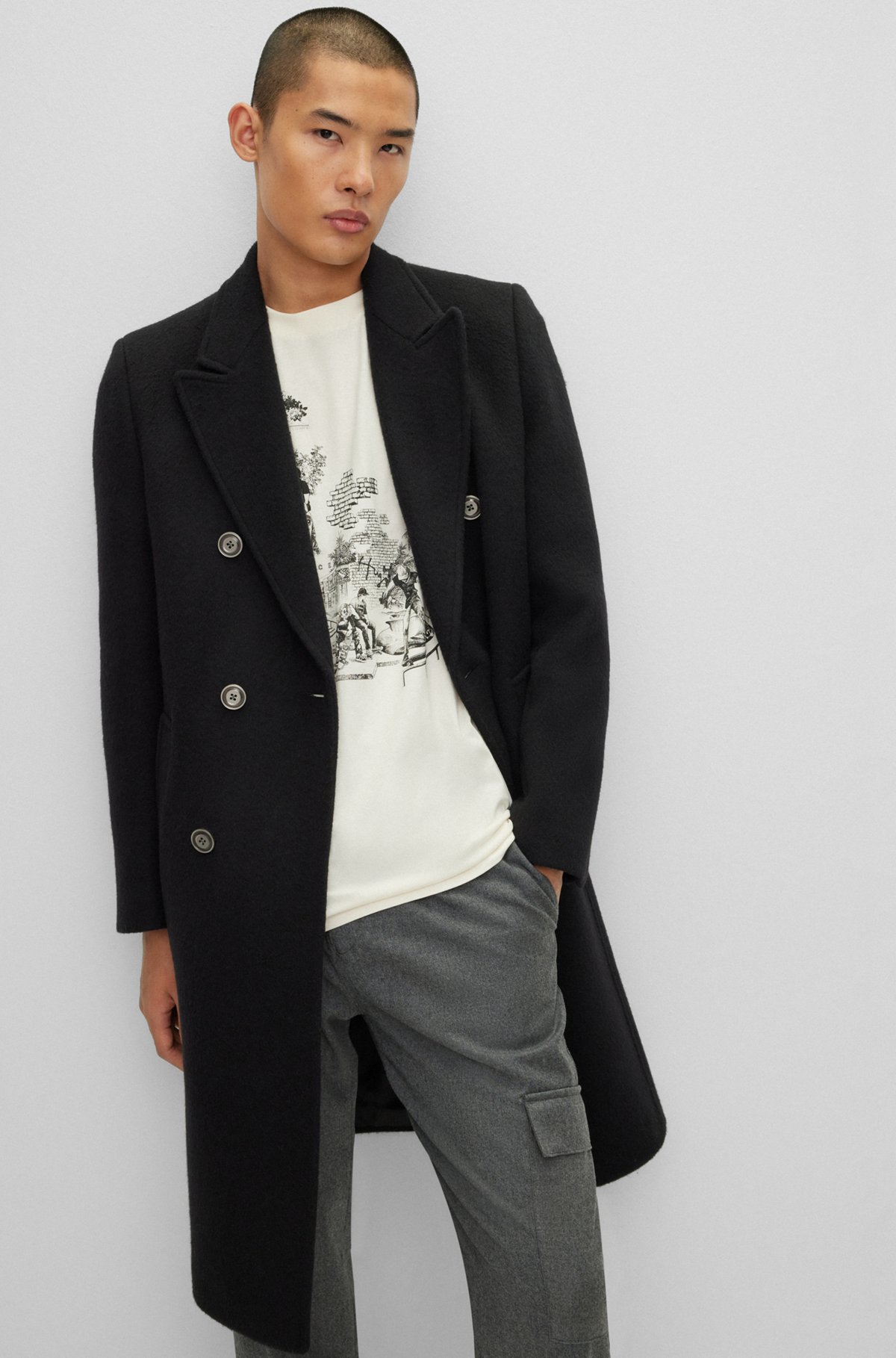 HUGO - Slim-fit coat in a wool blend - Black HUGO - Slim-fit coat in a wool blend - Black