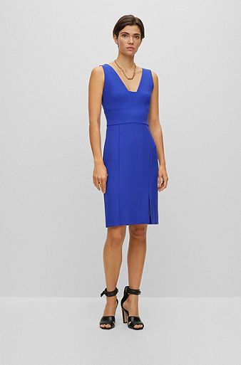Slim-fit dress with twin front slits, Light Blue
