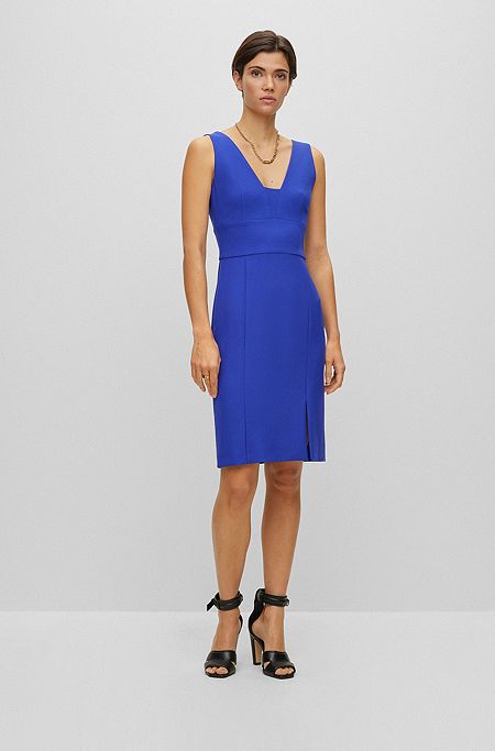 Slim-fit dress with twin front slits, Light Blue
