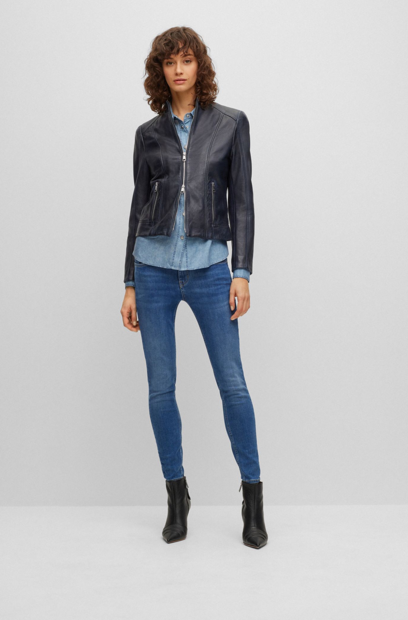 BOSS - Nappa-leather jacket with two-way zip