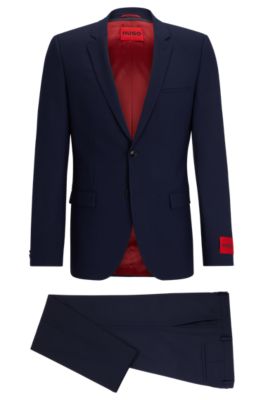Hugo Extra-slim-fit Suit In A Structured Wool Blend In Dark Blue
