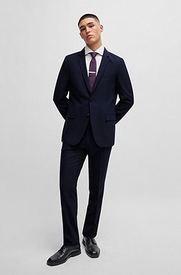 HUGO - Extra-slim-fit suit in linen-blend chambray