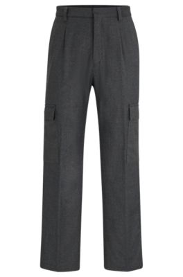 Hugo Boss Suit Pants In Melange Stretch-wool Flannel In Light Grey