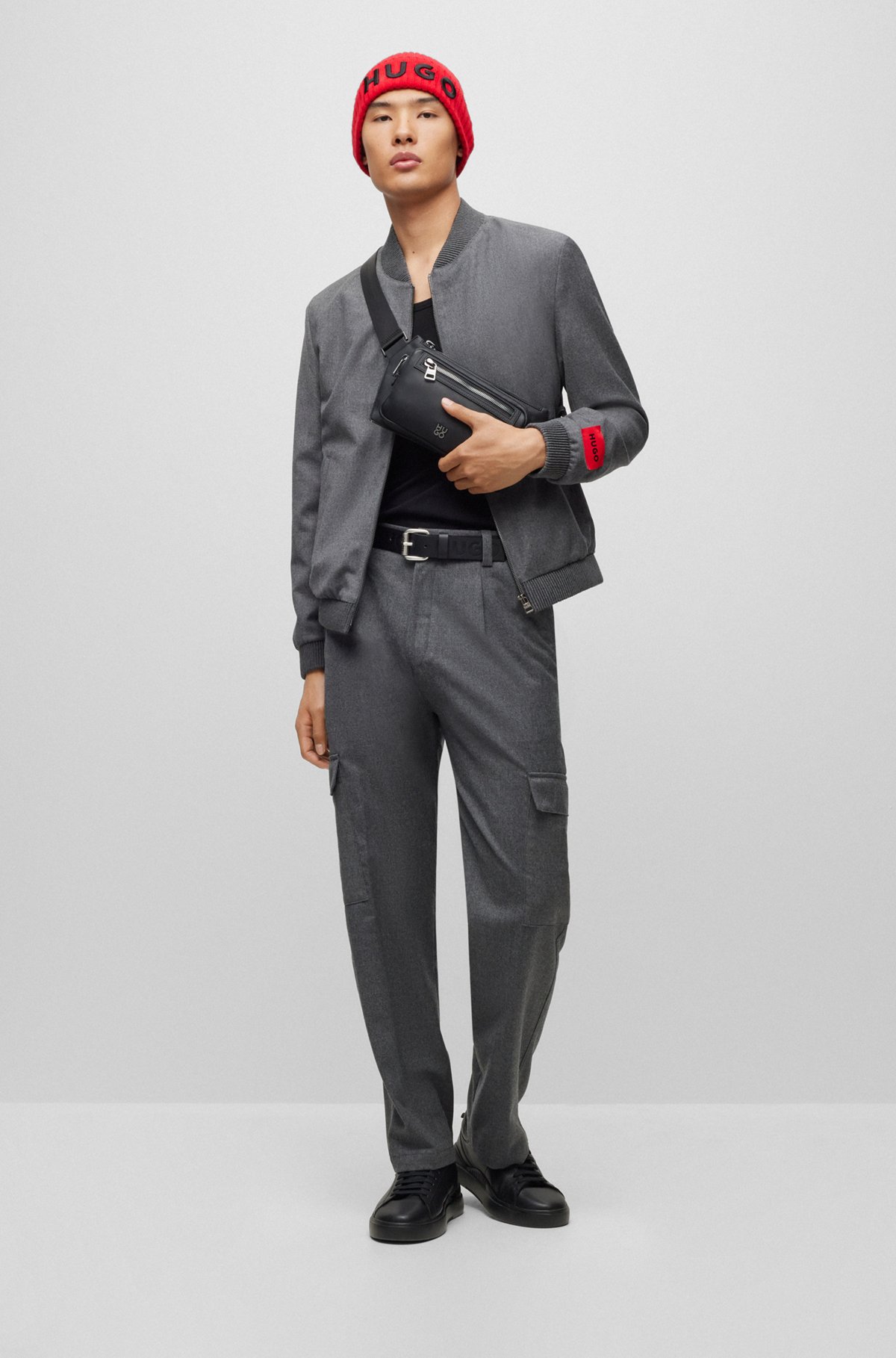 HUGO - Suit pants in melange stretch-wool flannel - Light Grey HUGO - Suit pants in melange stretch-wool flannel - Light Grey