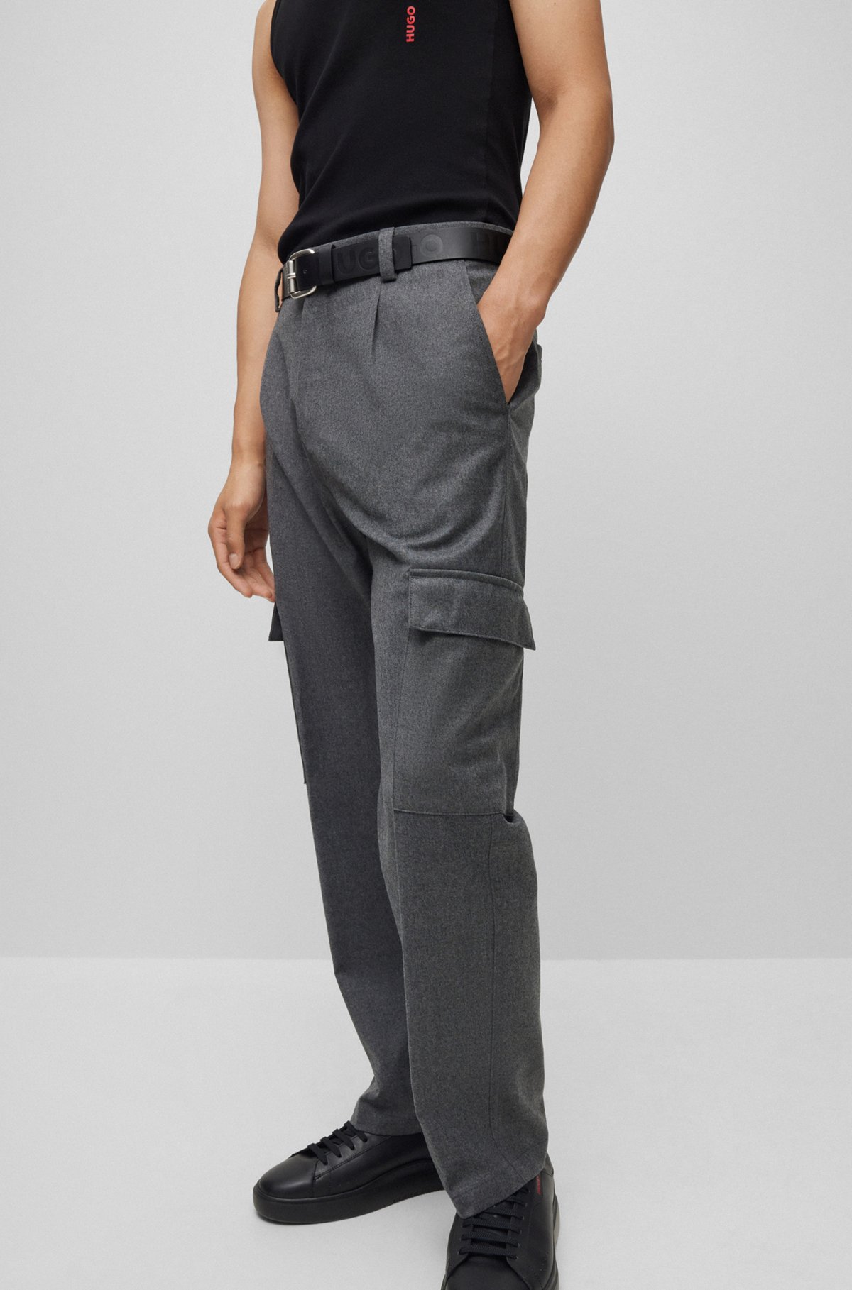 HUGO - Suit pants in melange stretch-wool flannel - Light Grey HUGO - Suit pants in melange stretch-wool flannel - Light Grey