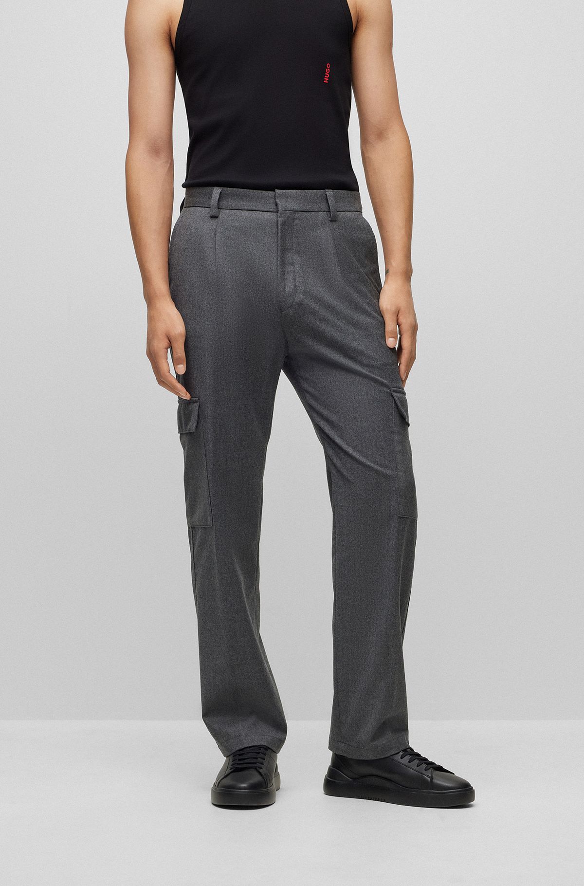 Suit pants in melange stretch-wool flannel, Light Grey