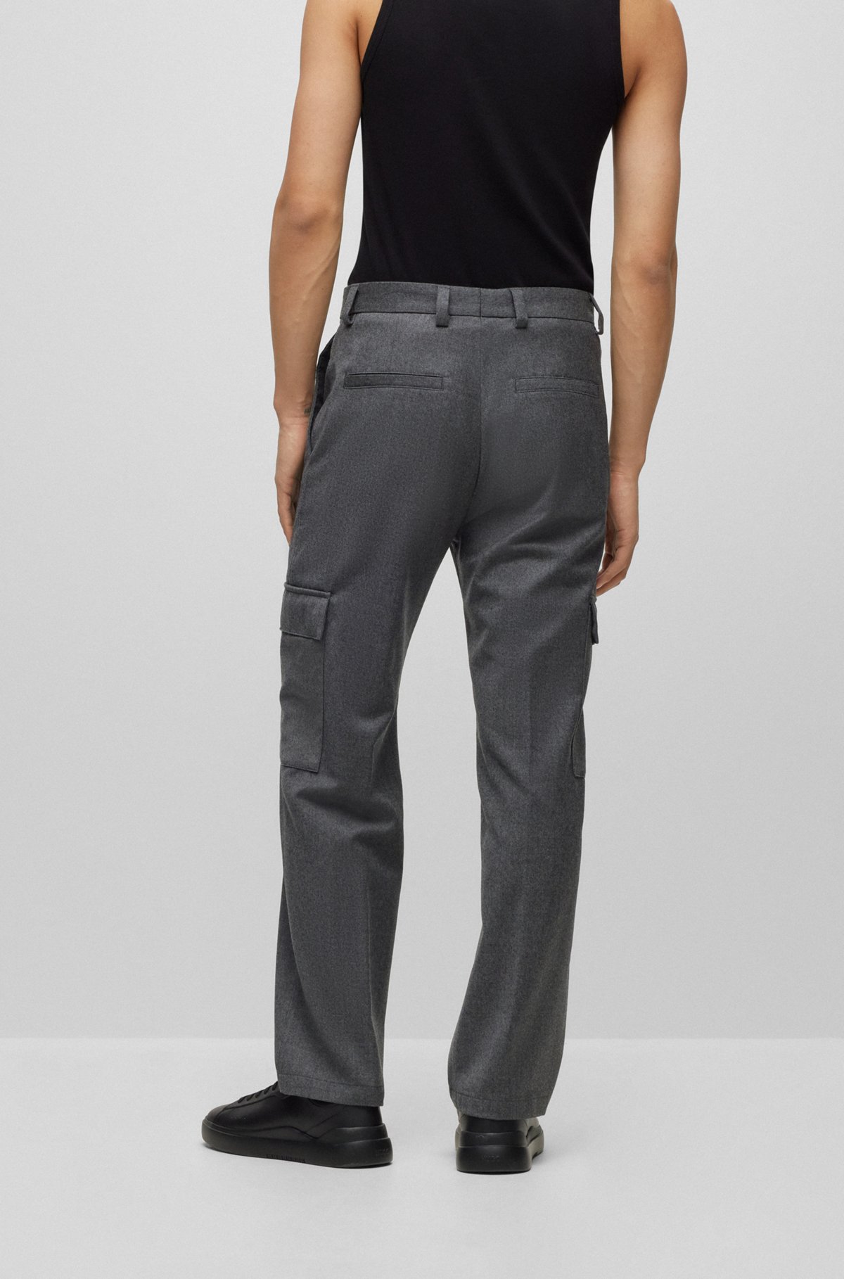 HUGO - Suit pants in melange stretch-wool flannel - Light Grey HUGO - Suit pants in melange stretch-wool flannel - Light Grey